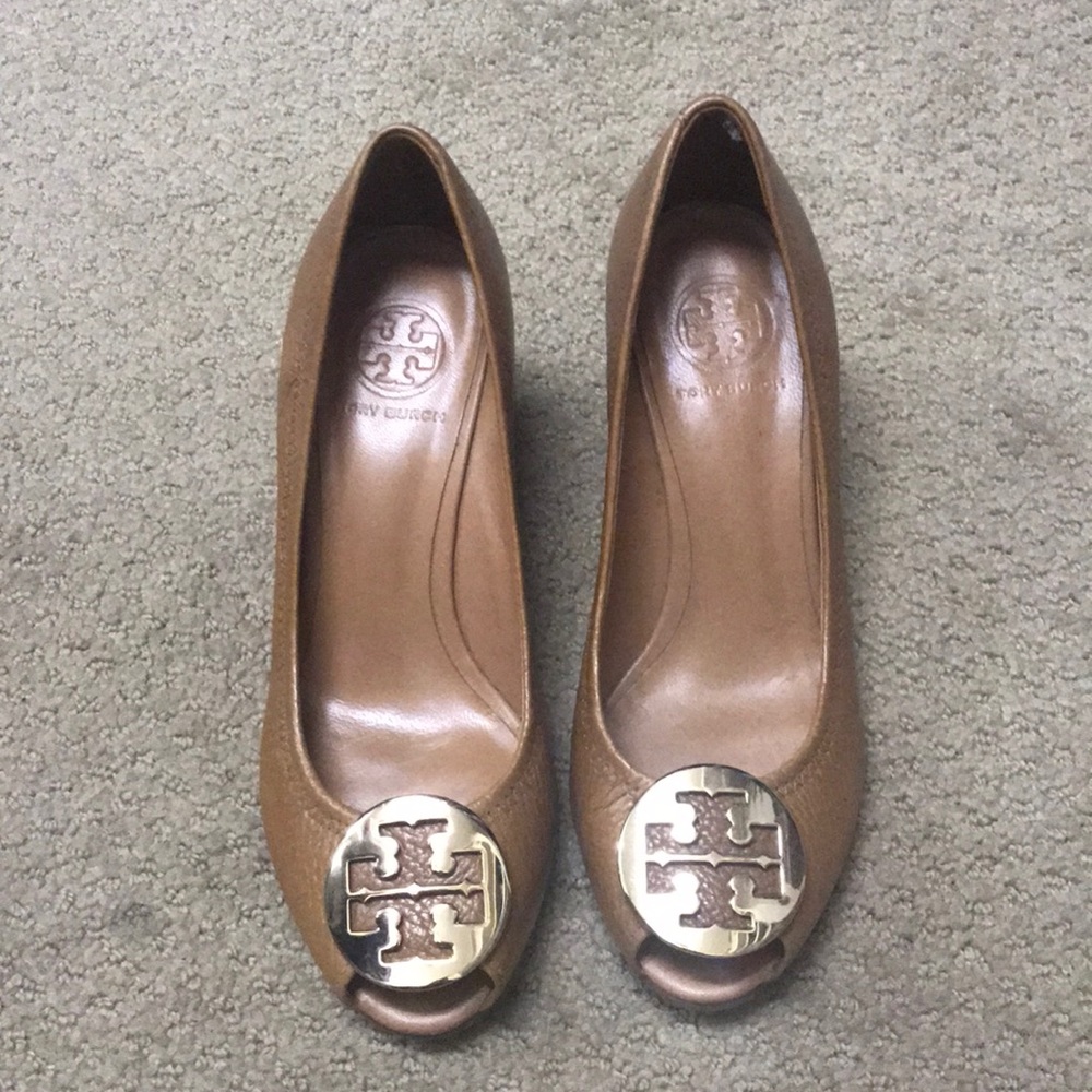 Tory Burch tan wedges never worn